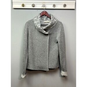 Chiaramente Cardigan Womens Medium Grey Wool Blend Leopard Cowl Italy Neutral